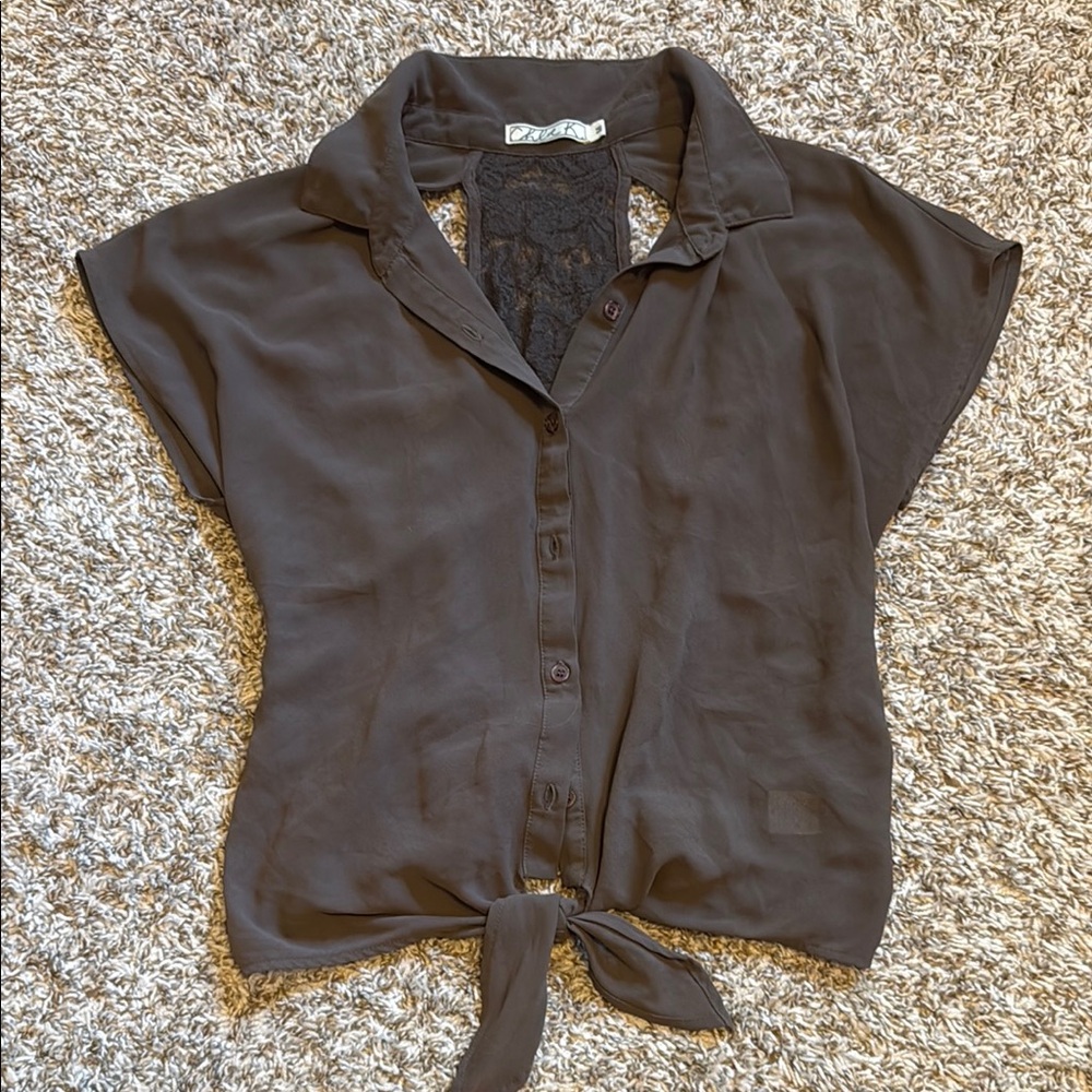 Gray Short Sleeve Blouse